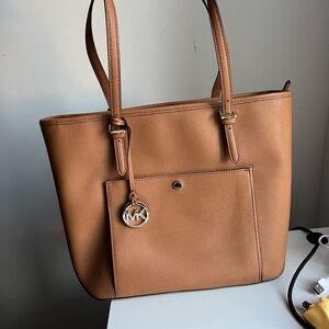 Michael Kors Tan Saffiano Tote Bag with Structured Design
